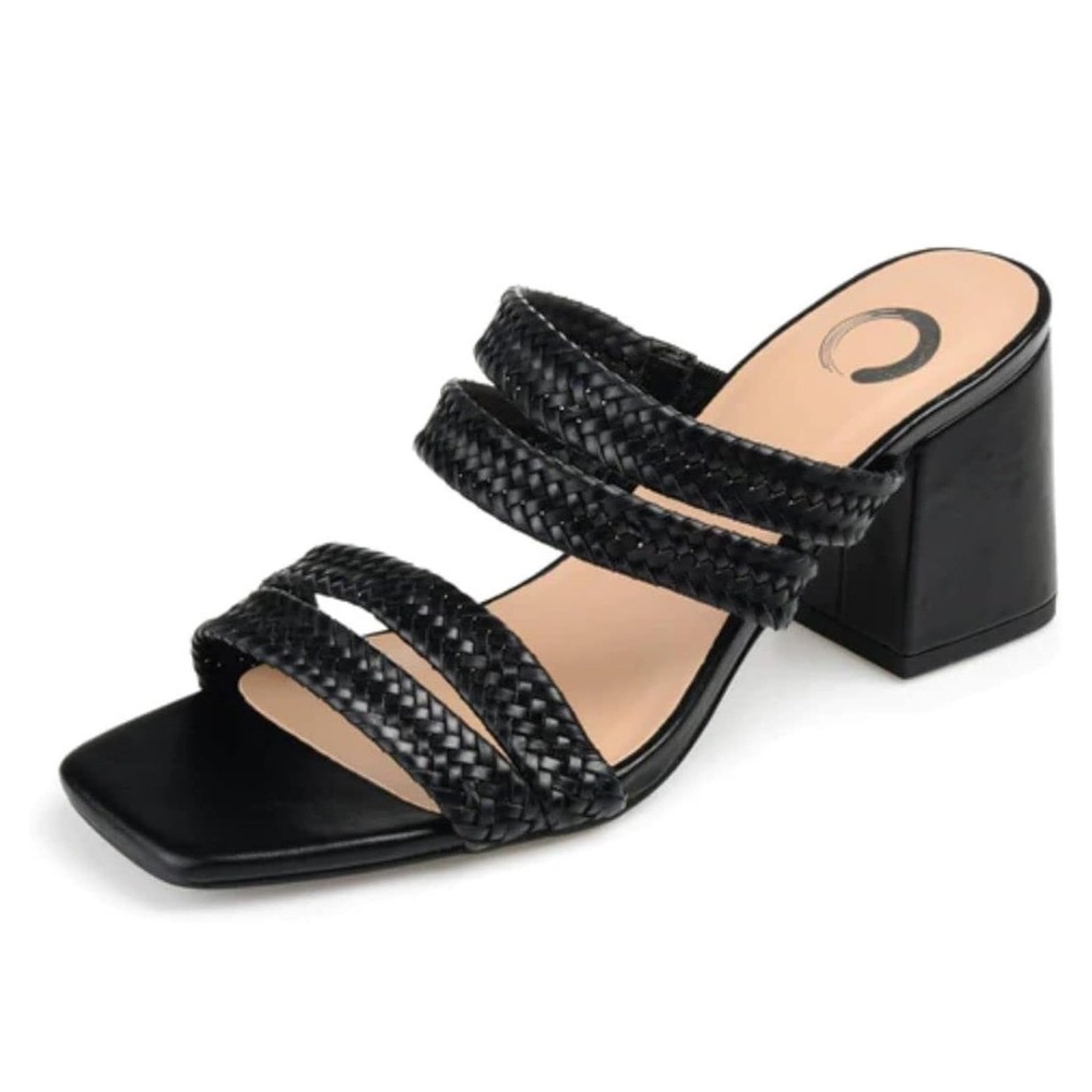 Journee Collection Natia‎ Sandals Black Woven Strappy Block Heel Minimalist 11